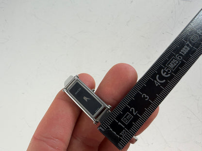 Vintage Gucci Stainless Steel Leather Bracelet Watch Silver Black