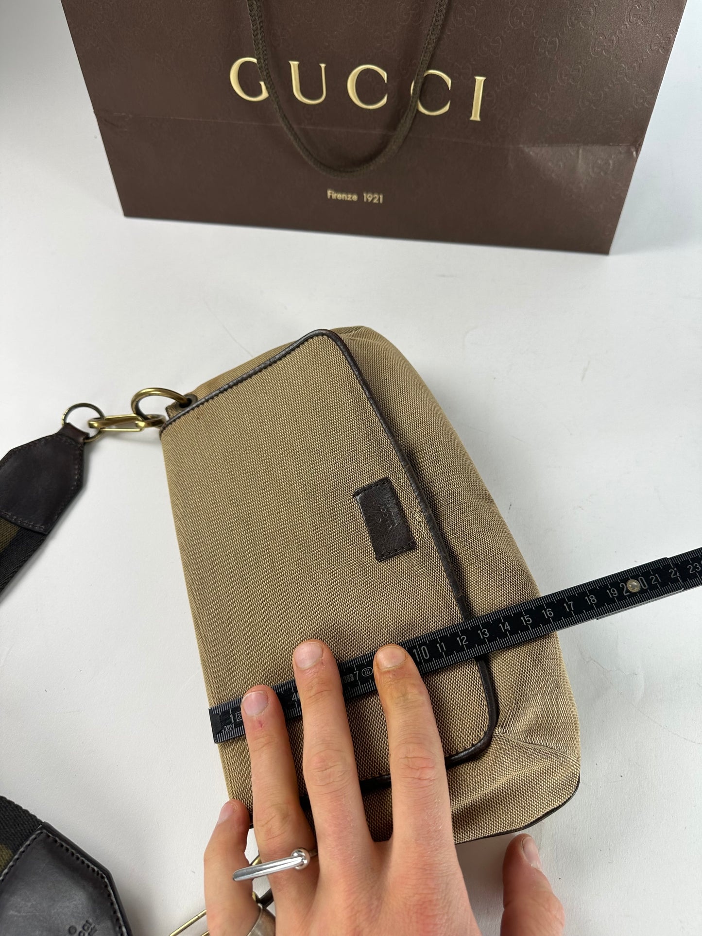 Vintage Gucci Cotton Leather Handbag Beige Brown