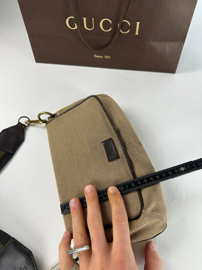 Vintage Gucci Cotton Leather Handbag Beige Brown