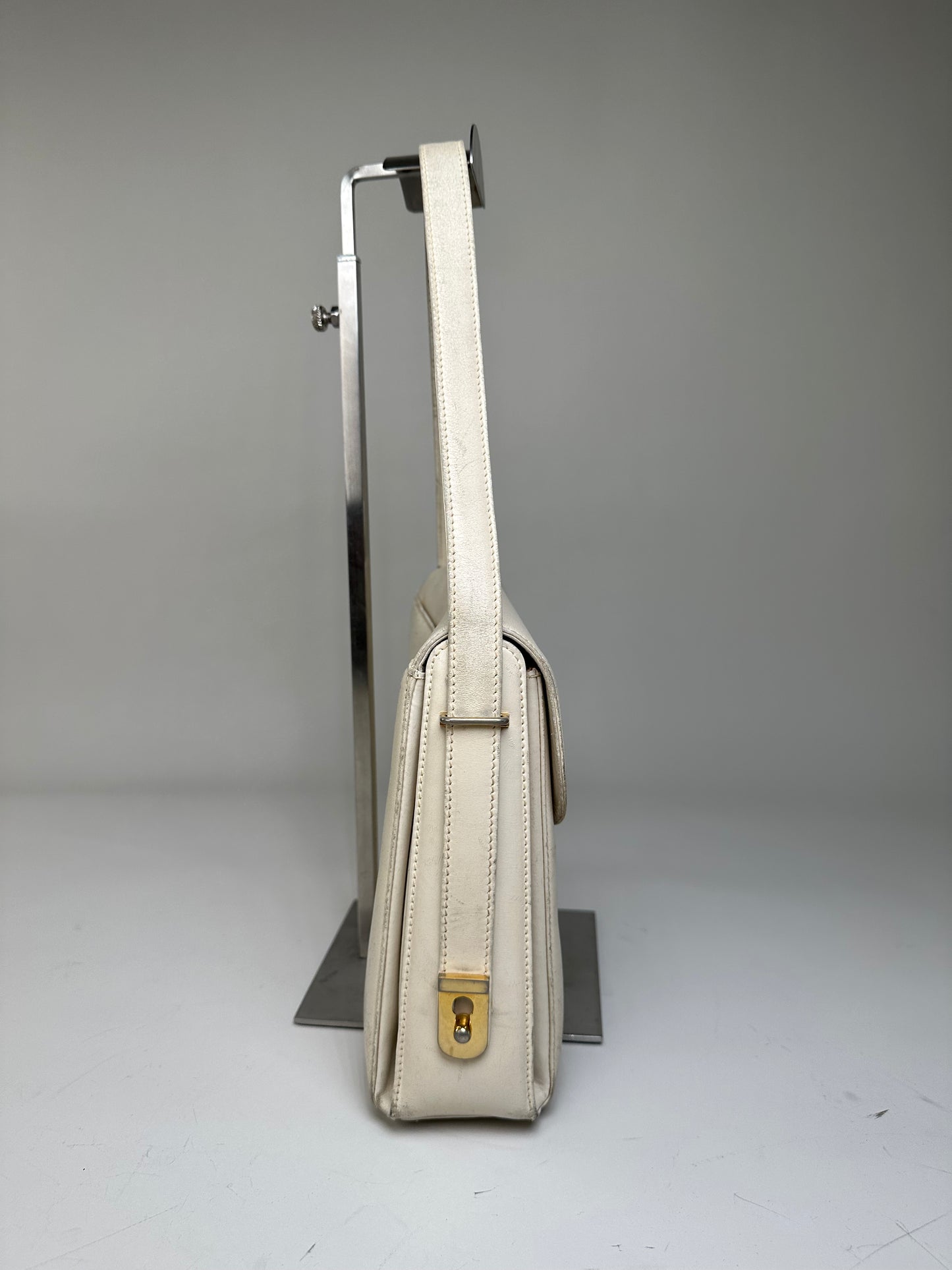 Vintage Gucci Leather Shoulder Bag Cream Gold