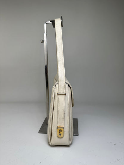 Vintage Gucci Leather Shoulder Bag Cream Gold