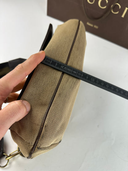 Vintage Gucci Cotton Leather Handbag Beige Brown