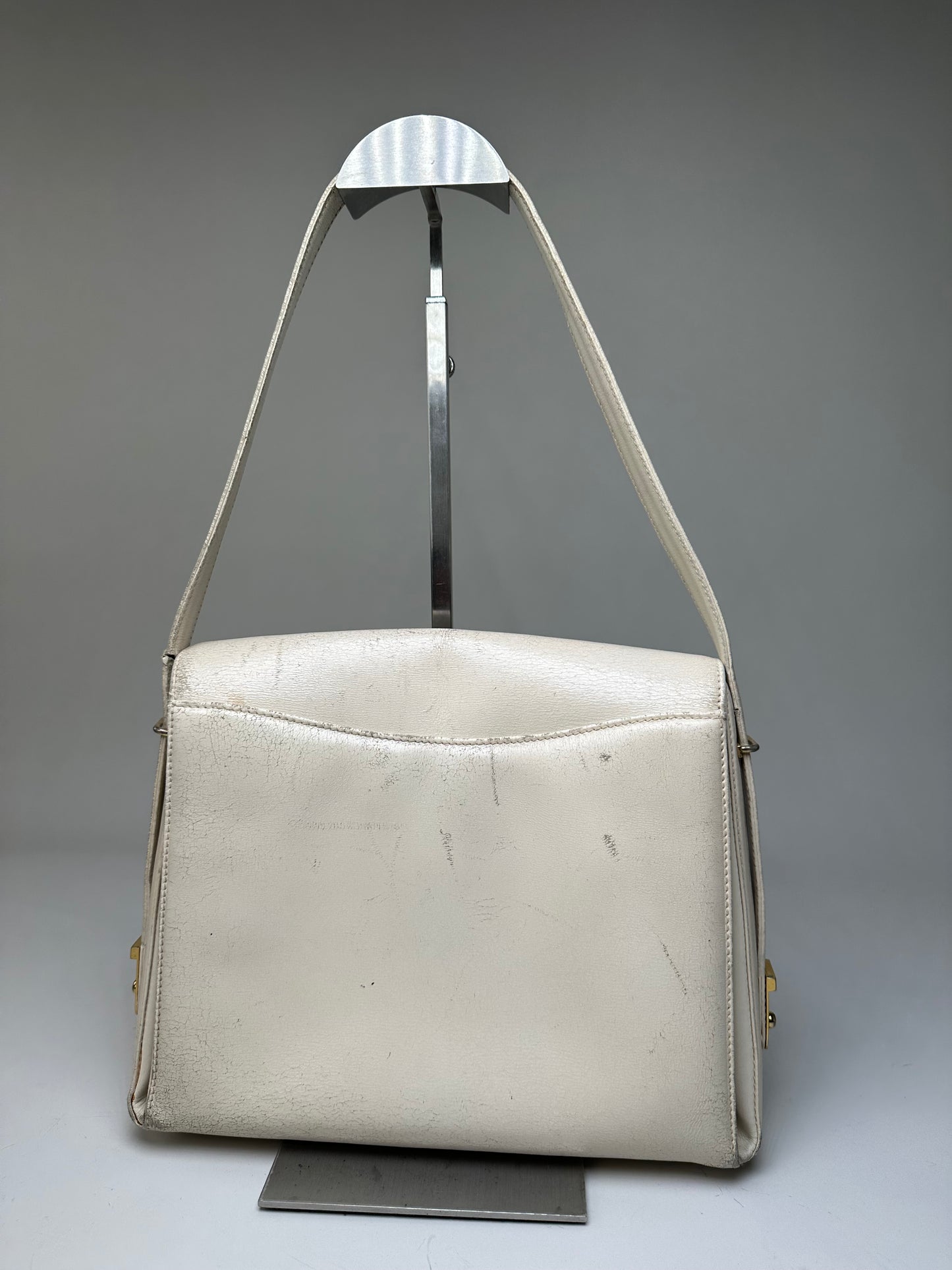 Vintage Gucci Leather Shoulder Bag Cream Gold