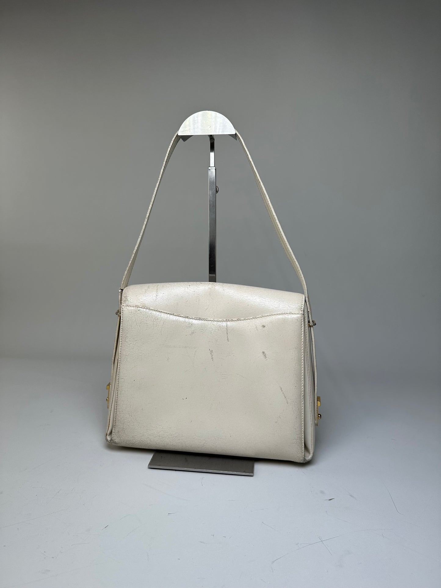 Vintage Gucci Leather Shoulder Bag Cream Gold