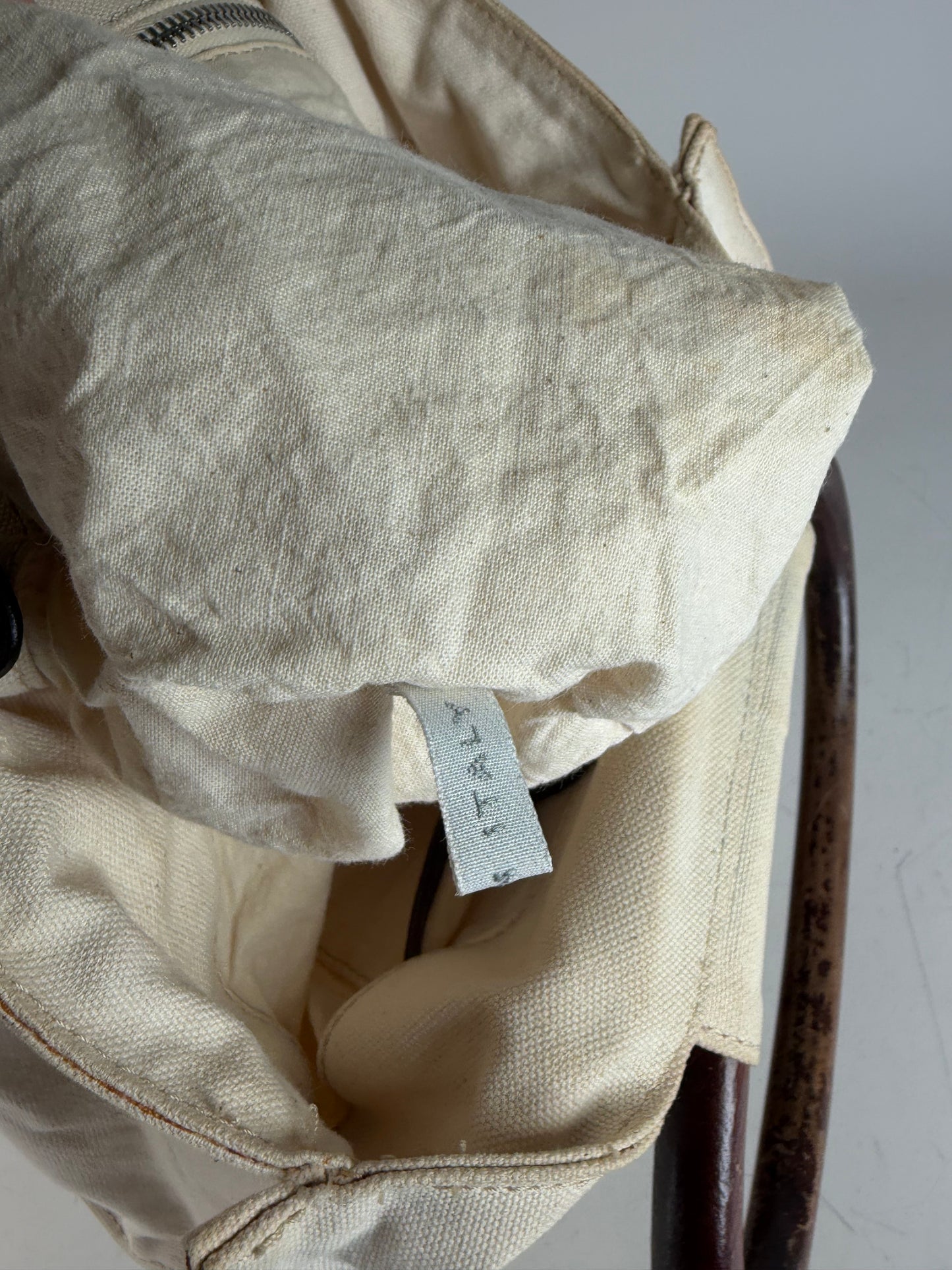 Vintage Marni Canvas Tote Cream Brown Navy Wood Handles