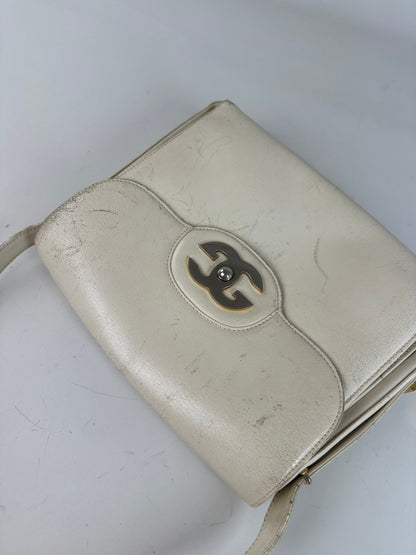 Vintage Gucci Leather Shoulder Bag Cream Gold