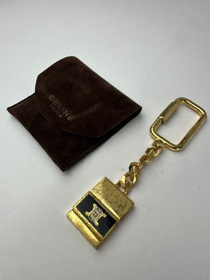 Vintage Celine Keychain / Pendant Gold Black