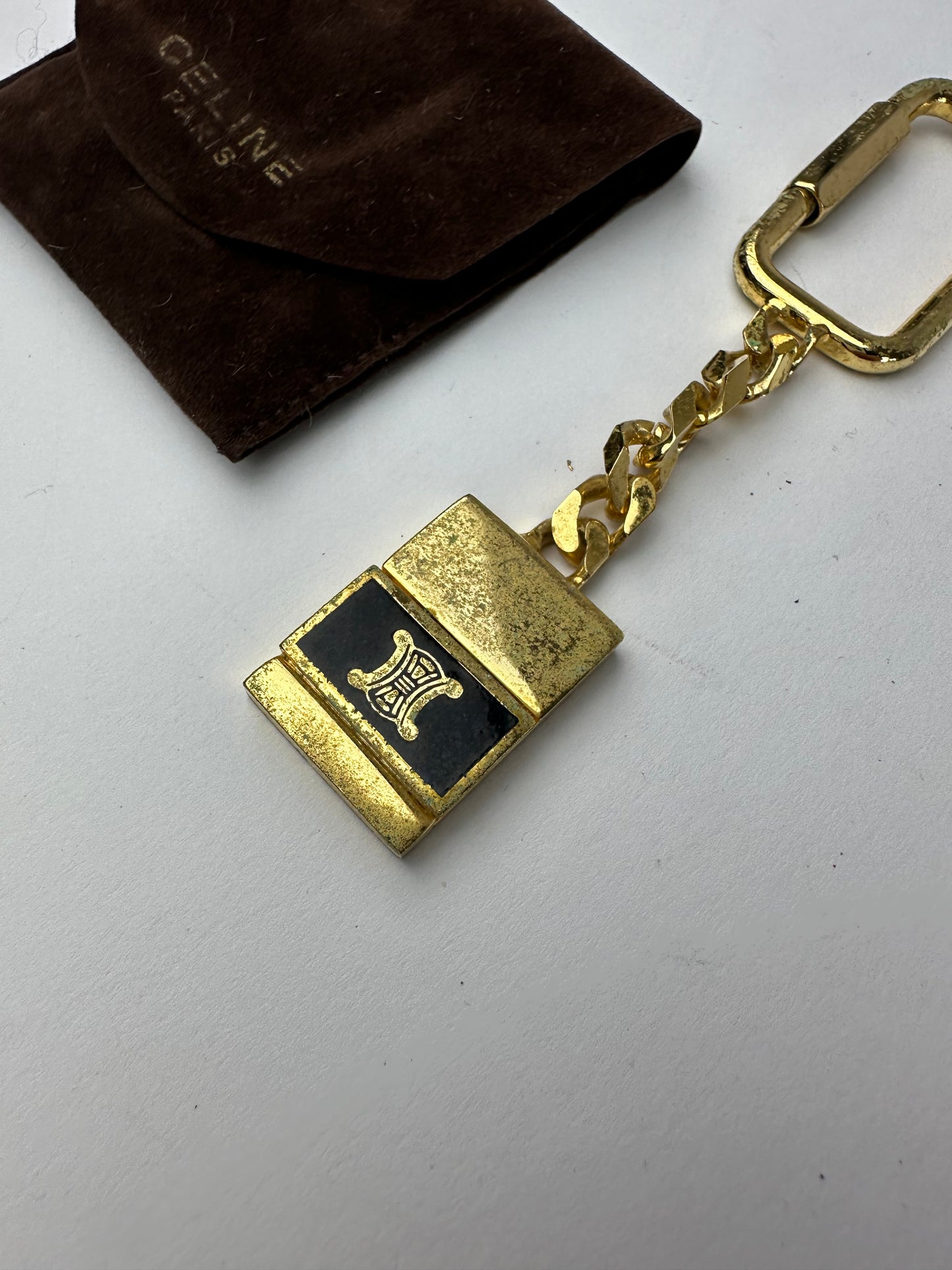 Vintage Celine Keychain / Pendant Gold Black
