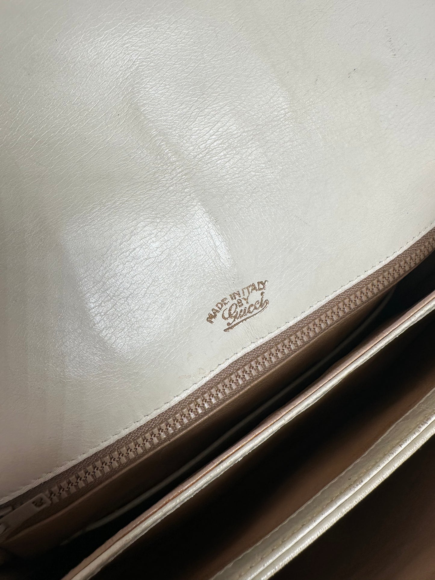 Vintage Gucci Leather Shoulder Bag Cream Gold