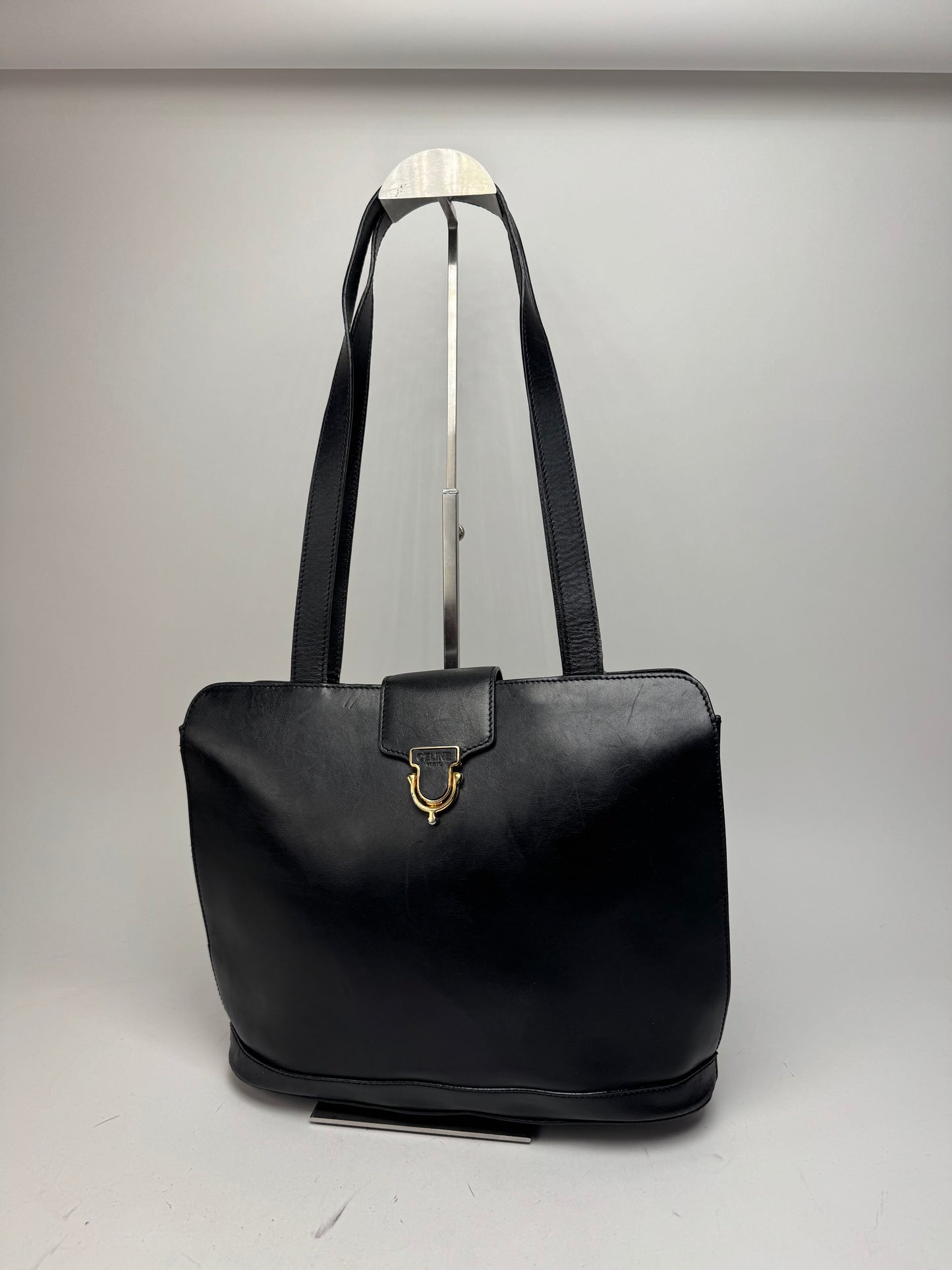 Vintage Celine Paris Leather Handbag Black