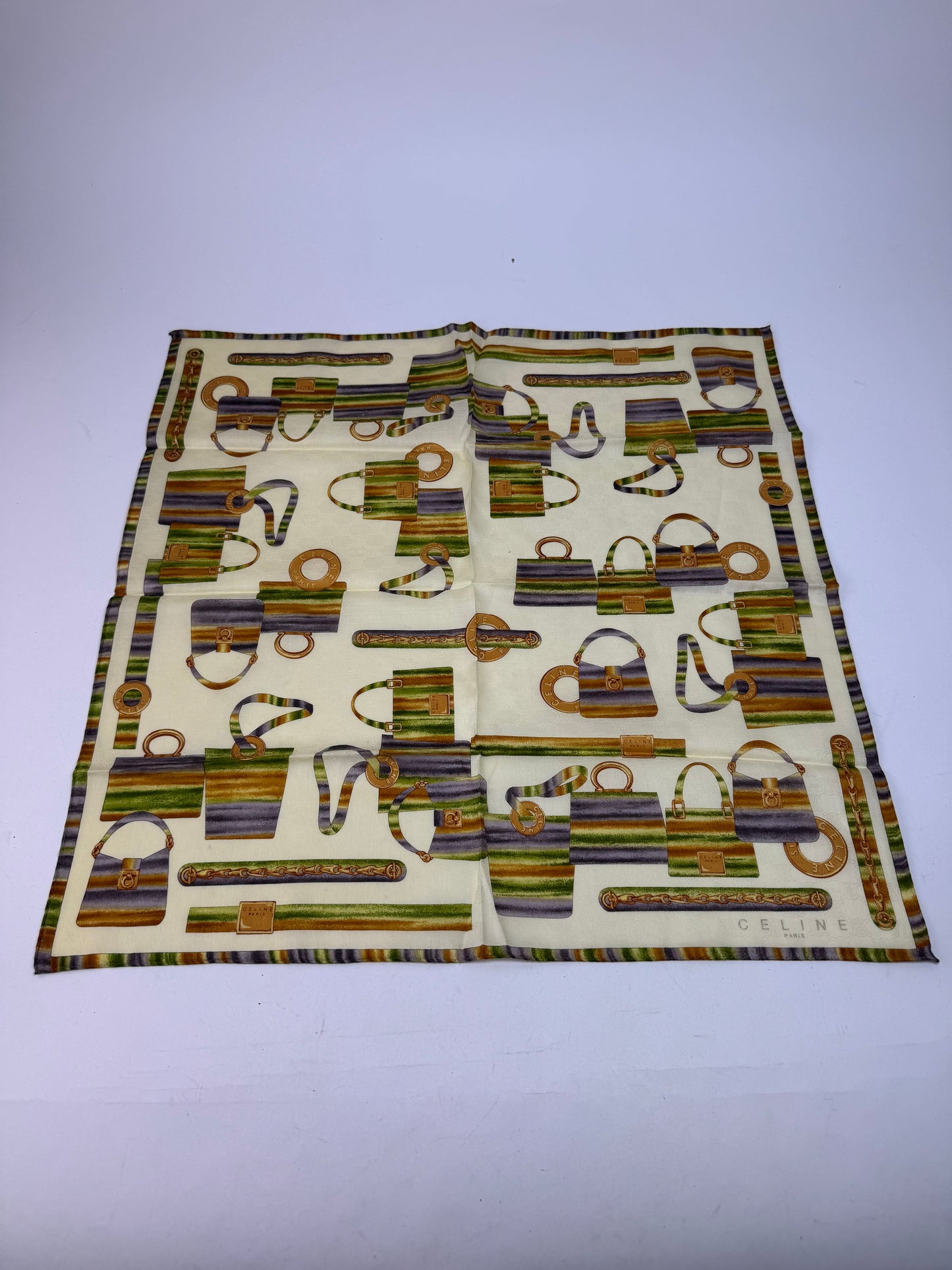 Vintage Celine Abstract Monogram Scarf Yellow Green