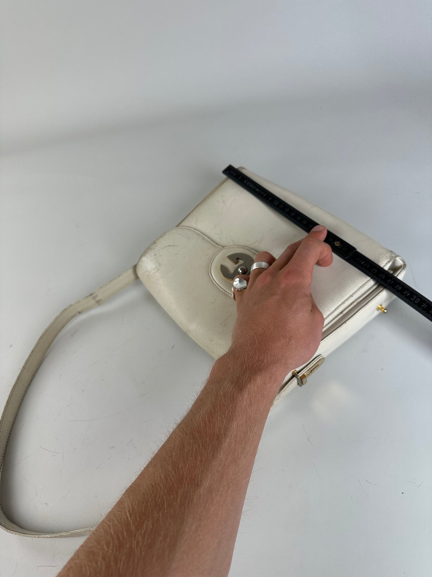 Vintage Gucci Leather Shoulder Bag Cream Gold