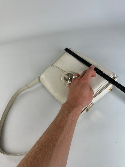 Vintage Gucci Leather Shoulder Bag Cream Gold