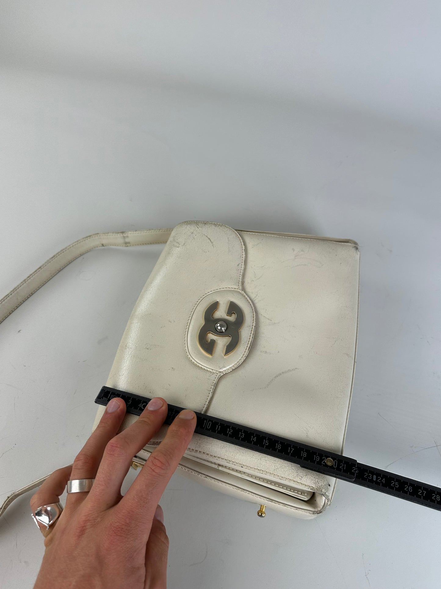 Vintage Gucci Leather Shoulder Bag Cream Gold
