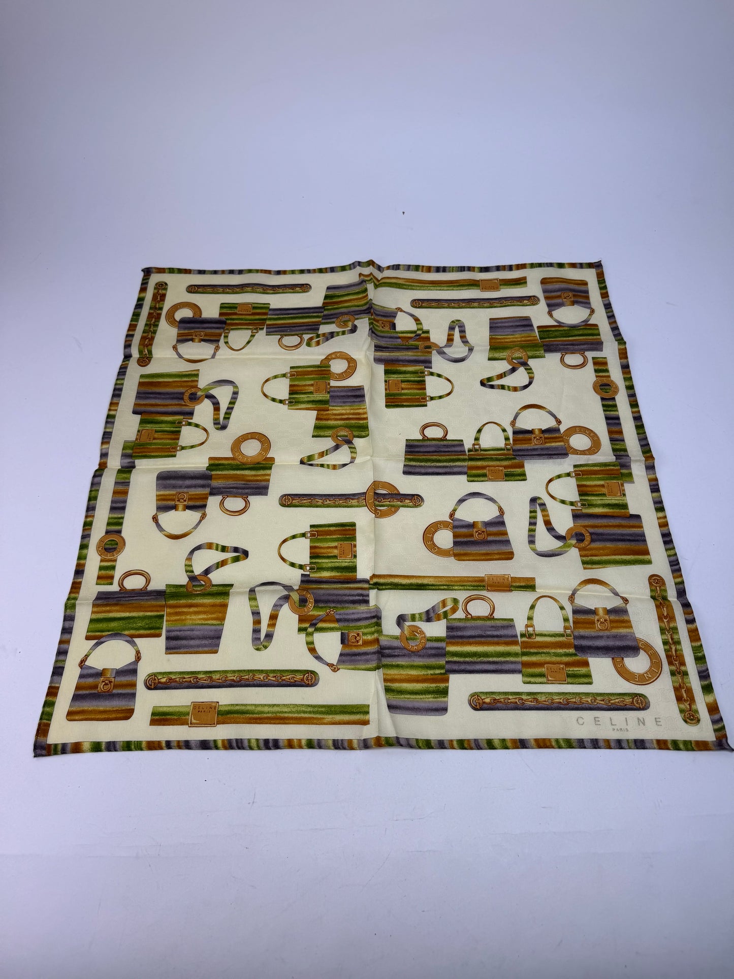 Vintage Celine Abstract Monogram Scarf Yellow Green