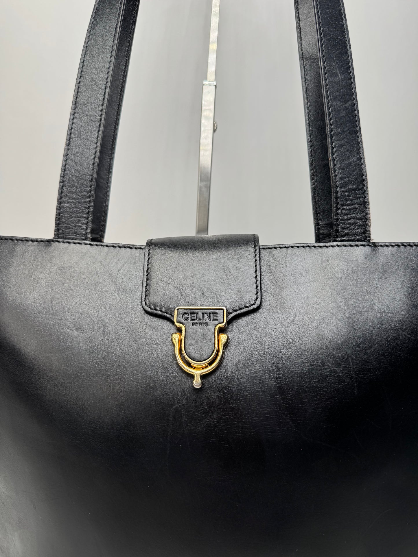 Vintage Celine Paris Leather Handbag Black