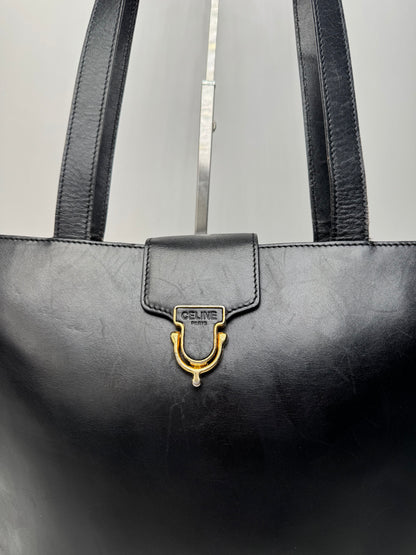 Vintage Celine Paris Leather Handbag Black