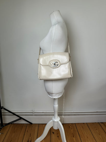 Vintage Gucci Leather Shoulder Bag Cream Gold