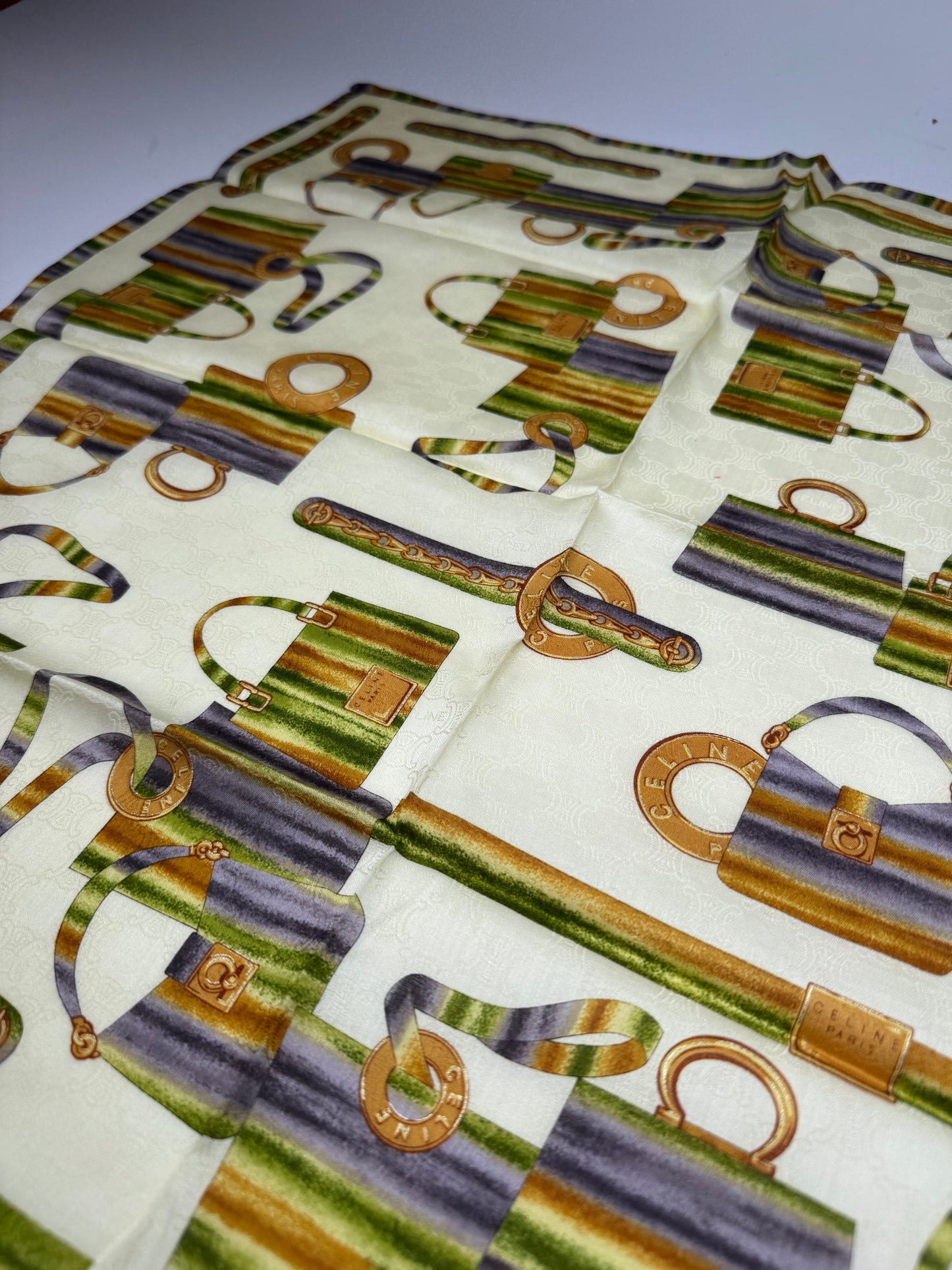 Vintage Celine Abstract Monogram Scarf Yellow Green