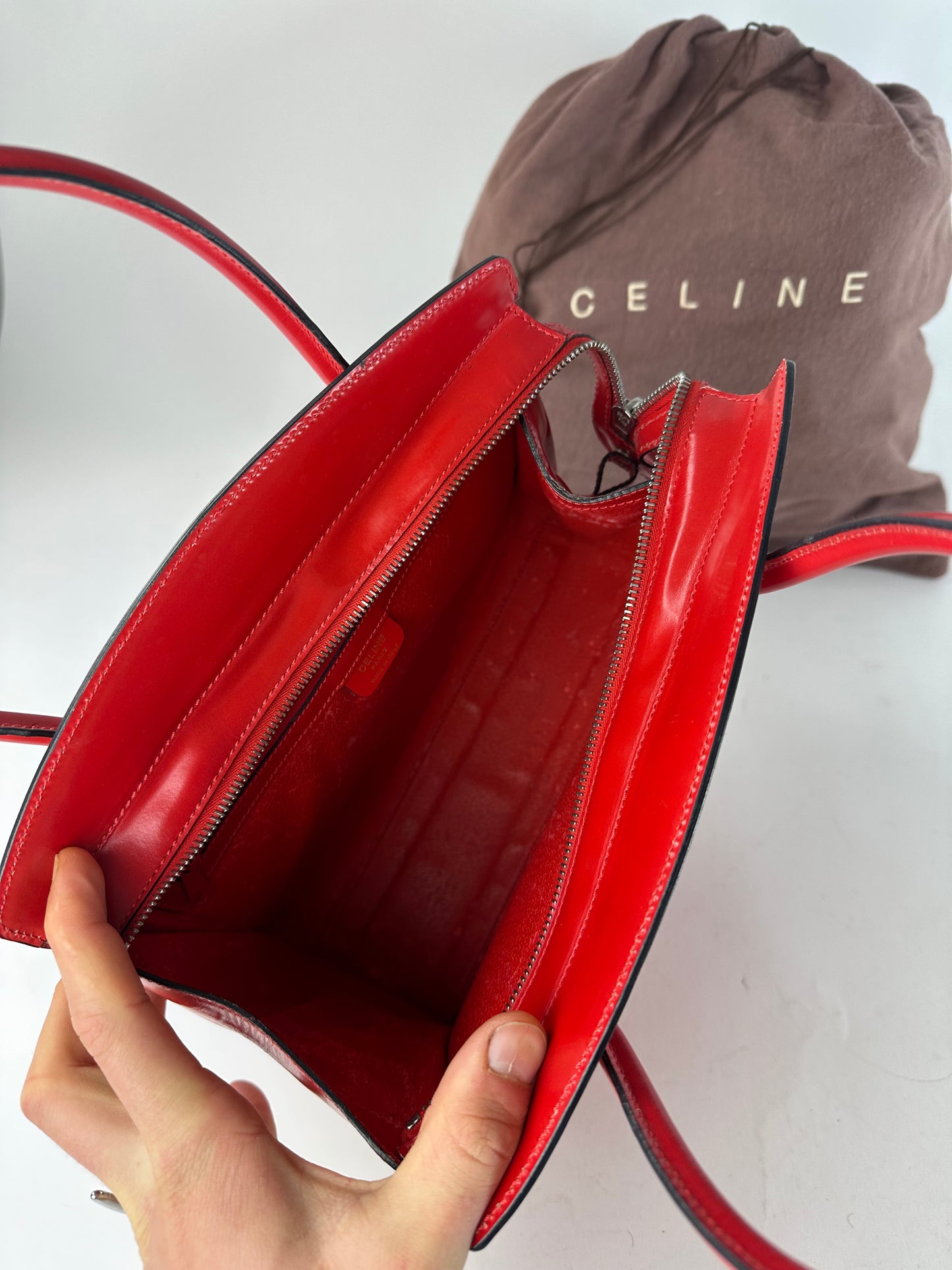Vintage Celine Paris Patent Leather Handbag Red