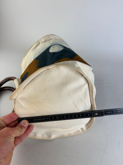 Vintage Marni Canvas Tote Cream Brown Navy Wood Handles