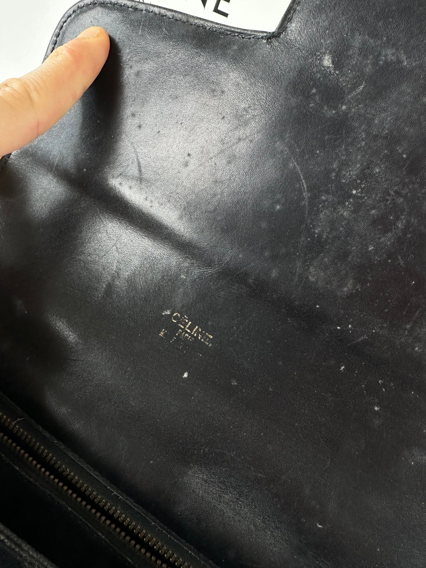 Vintage Celine Croc-Embossed Leather Shoulder Bag Black