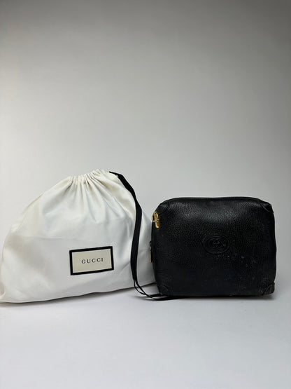 Vintage Gucci Pebbled Leather Flap Crossbody Bag Late 1990s Black