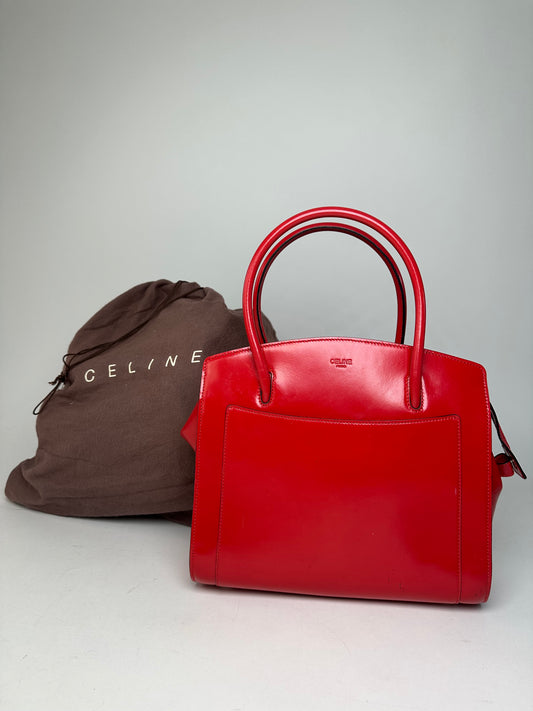 Vintage Celine Paris Patent Leather Handbag Red