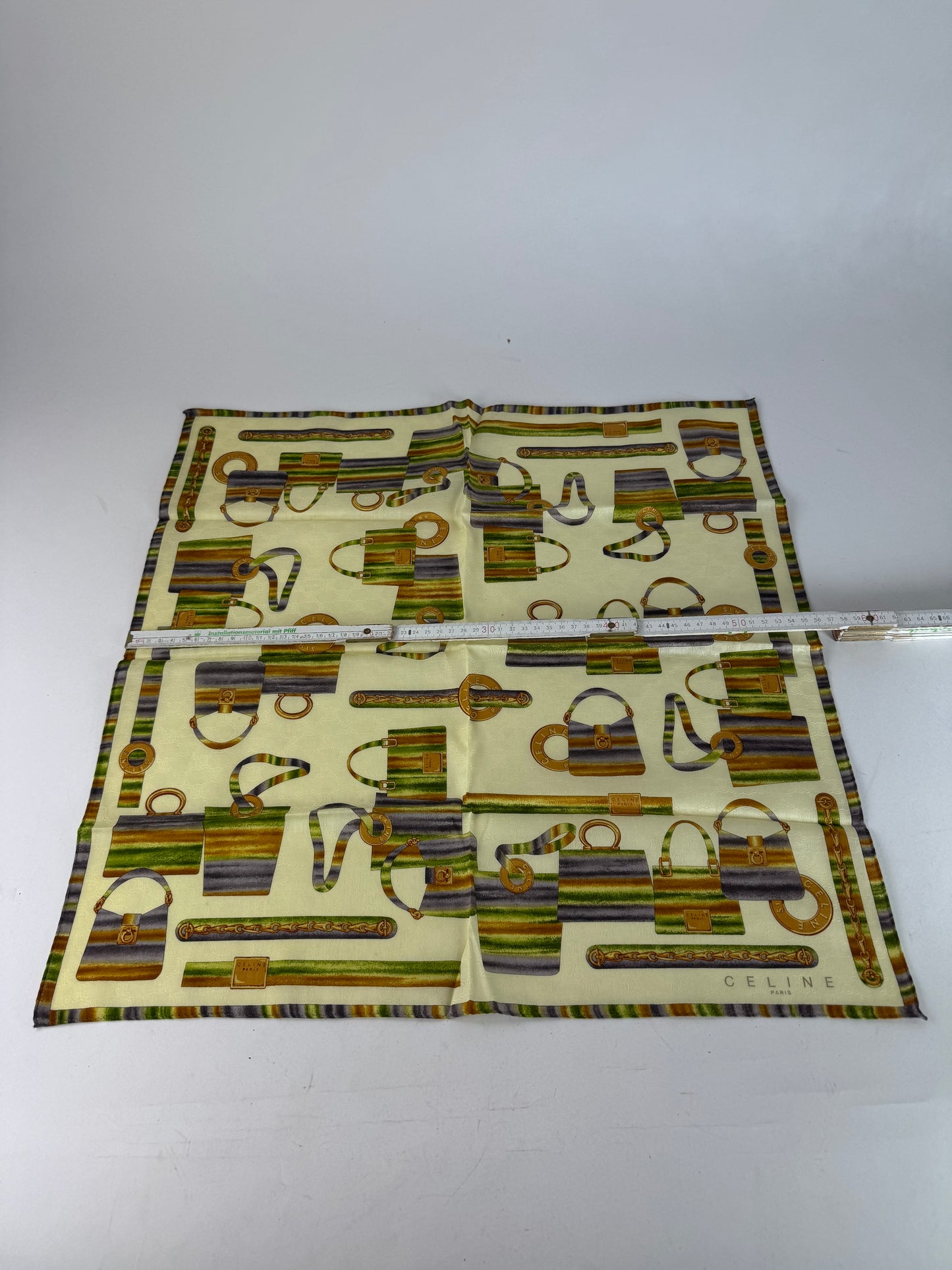 Vintage Celine Abstract Monogram Scarf Yellow Green