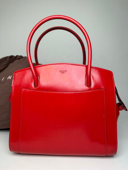 Vintage Celine Paris Patent Leather Handbag Red