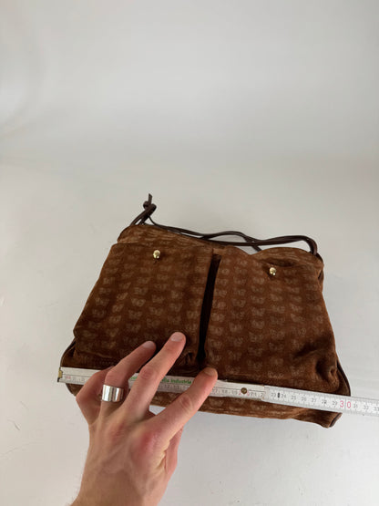 Vintage Bottega Veneta monogram Suede Leather Bag Brown