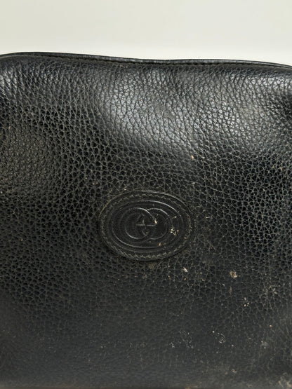 Vintage Gucci Pebbled Leather Flap Crossbody Bag Late 1990s Black