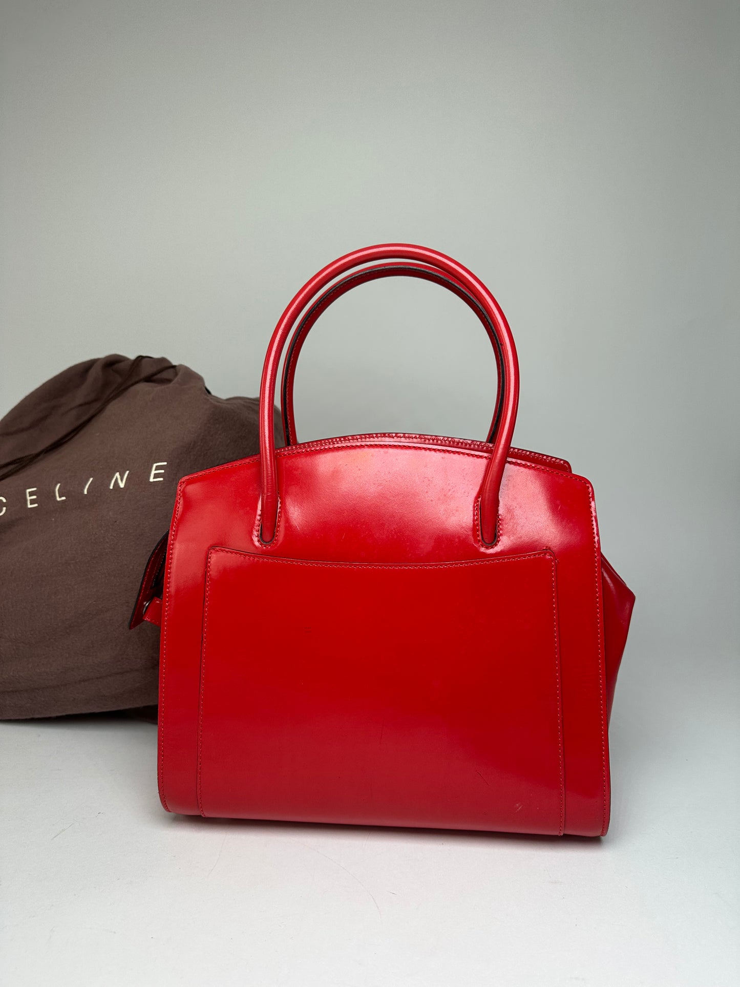 Vintage Celine Paris Patent Leather Handbag Red