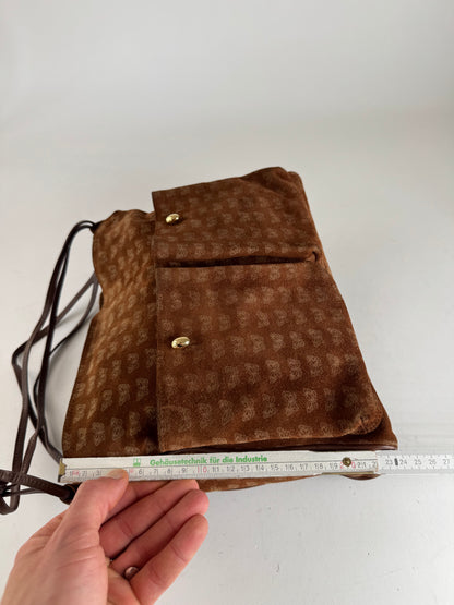 Vintage Bottega Veneta monogram Suede Leather Bag Brown