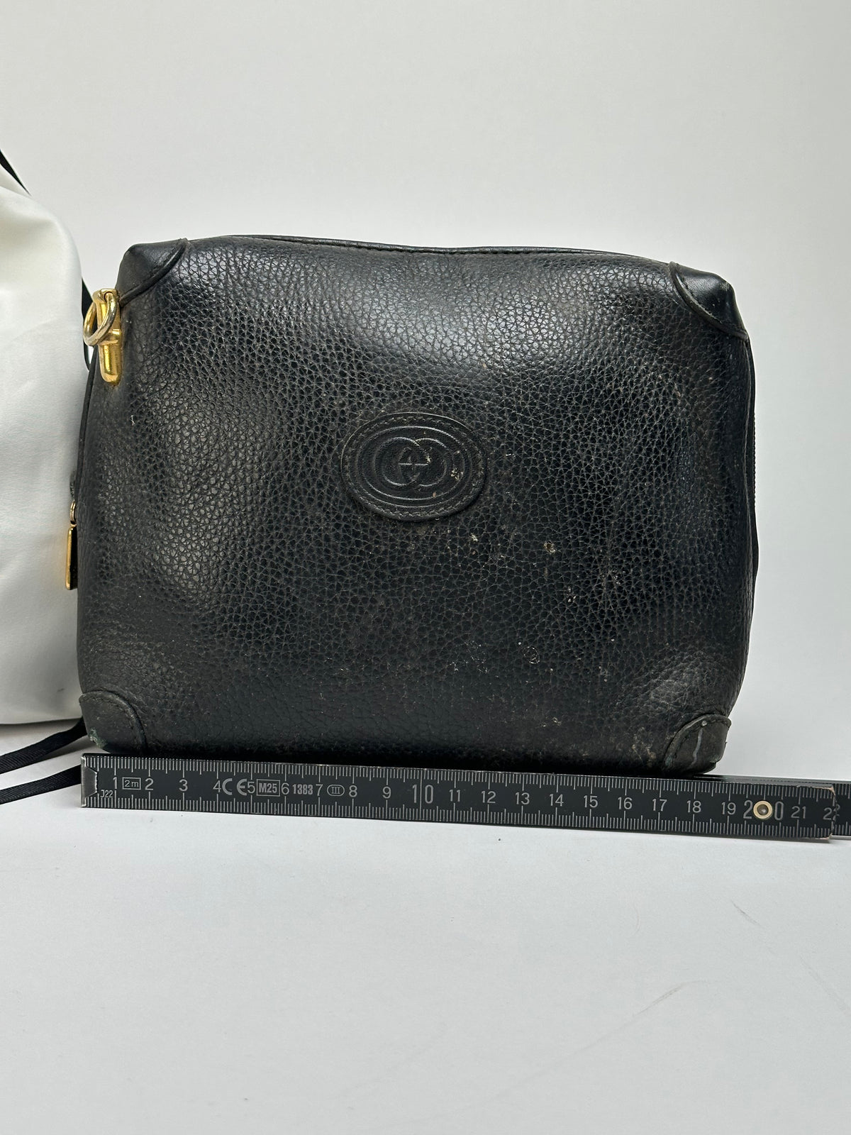 Vintage Gucci Pebbled Leather Flap Crossbody Bag Late 1990s Black