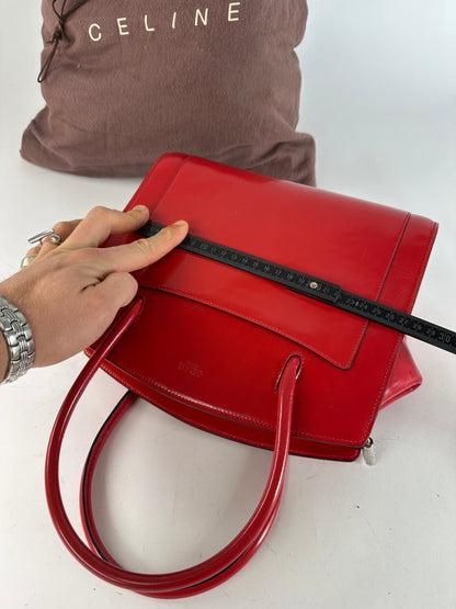 Vintage Celine Paris Patent Leather Handbag Red