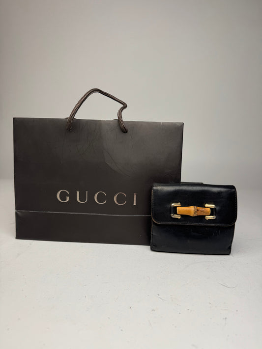 Vintage Gucci Bamboo Leather Wallet black