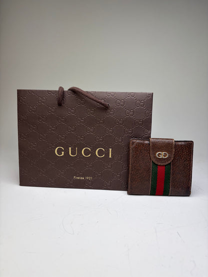 Vintage Gucci Web Stripe Leather Wallet Brown Green Red