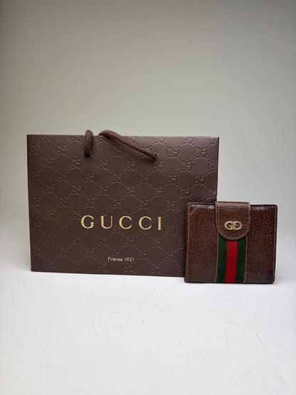 Vintage Gucci Web Stripe Leather Wallet Brown Green Red