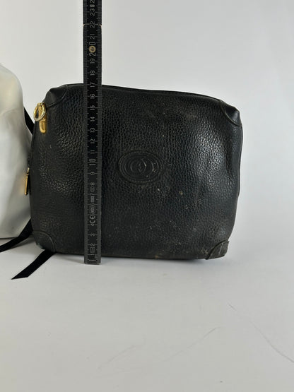 Vintage Gucci Pebbled Leather Flap Crossbody Bag Late 1990s Black