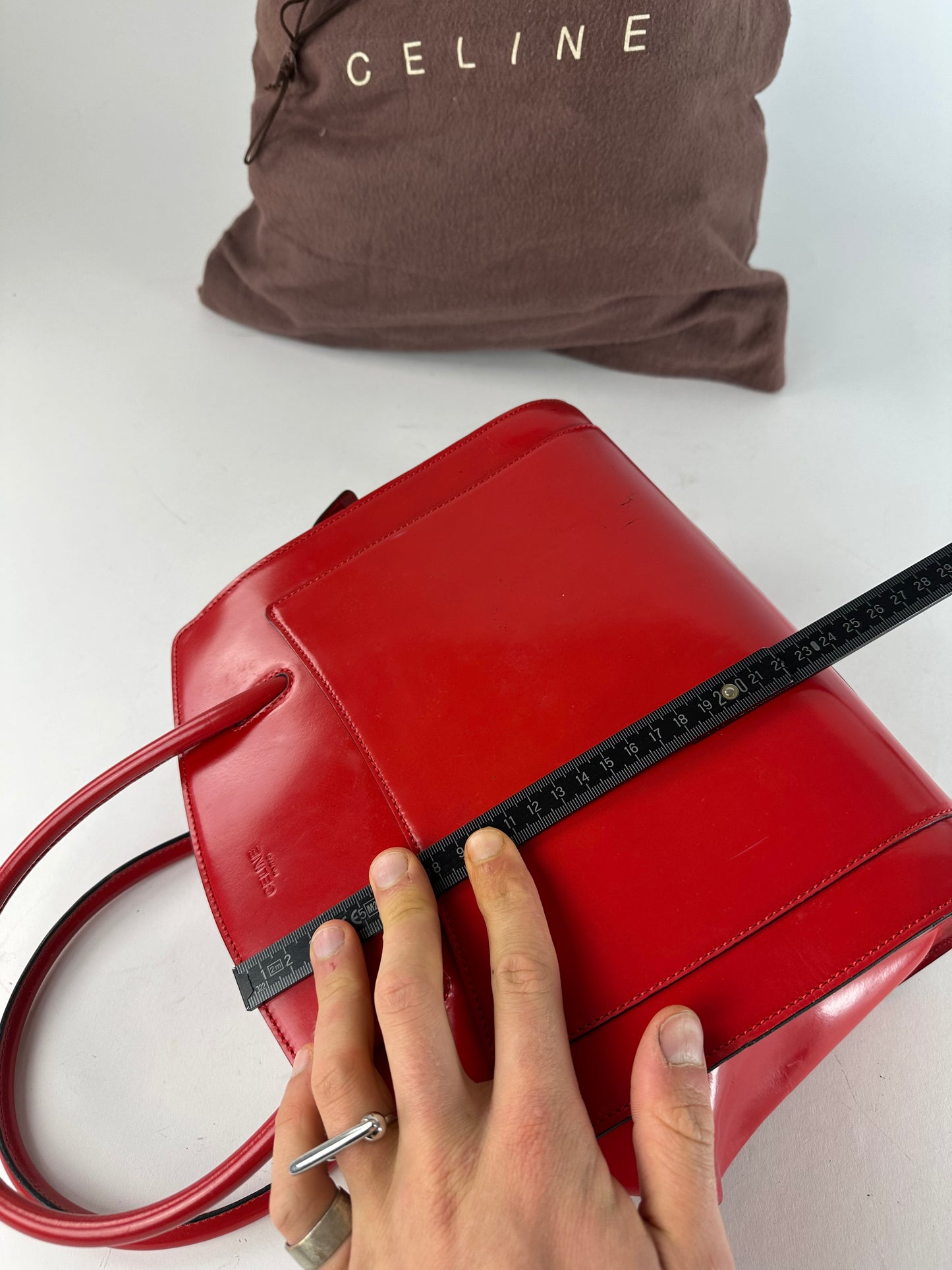 Vintage Celine Paris Patent Leather Handbag Red