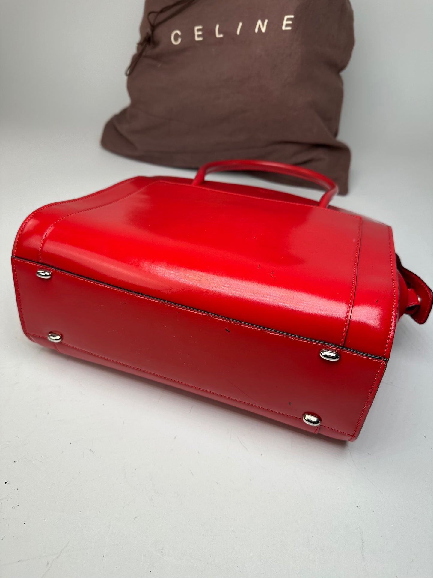 Vintage Celine Paris Patent Leather Handbag Red