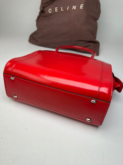 Vintage Celine Paris Patent Leather Handbag Red