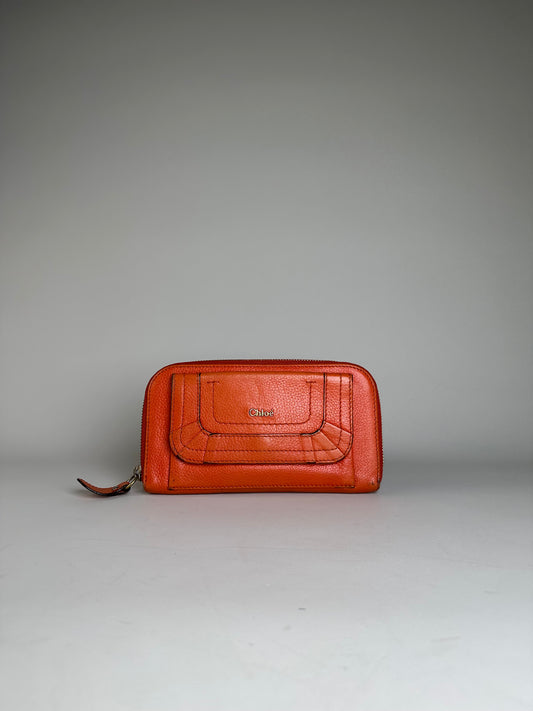Vintage Chloe Pebbled Leather Zip Wallet Orange Gold