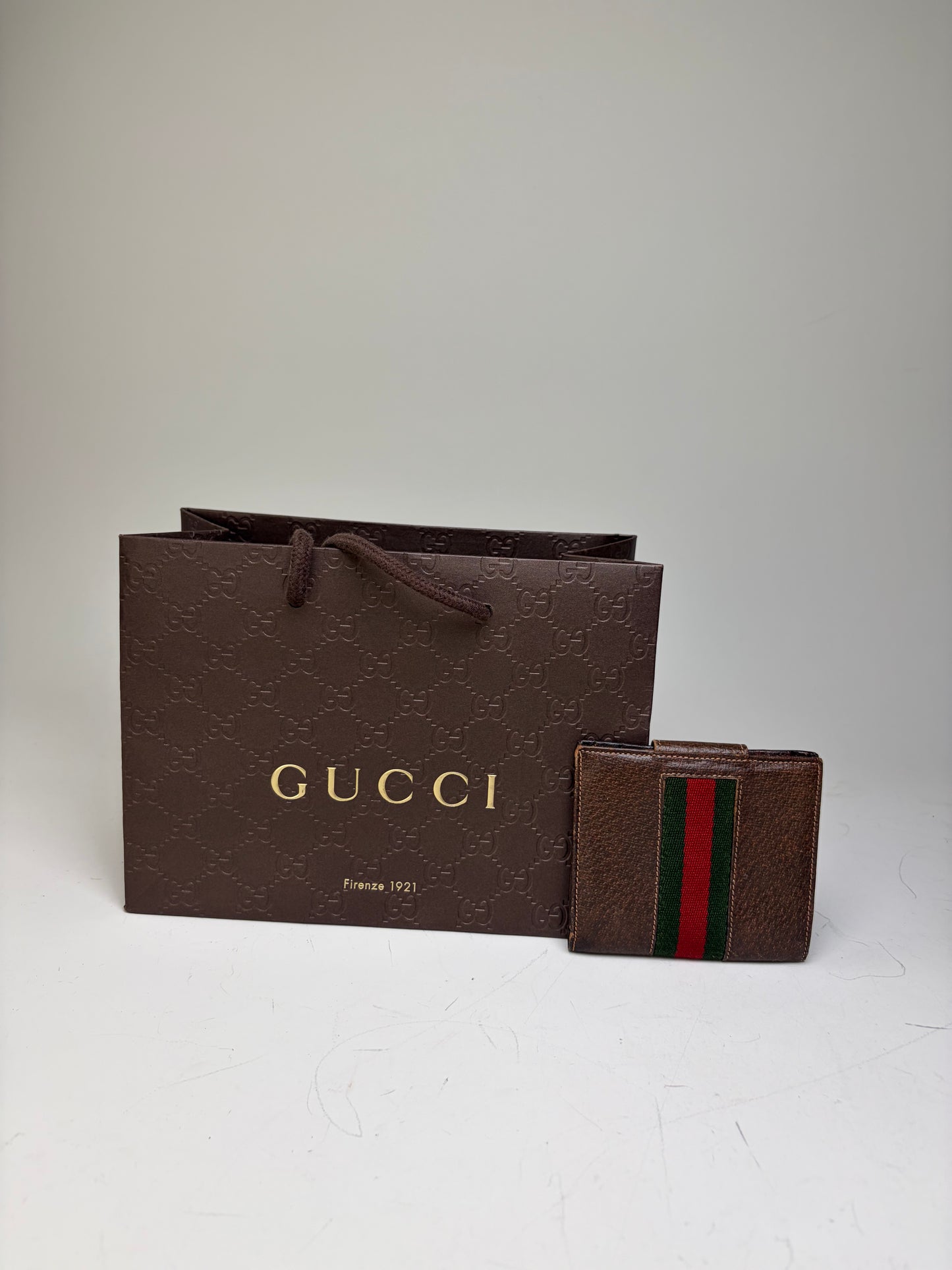 Vintage Gucci Web Stripe Leather Wallet Brown Green Red