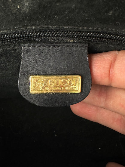 Vintage Gucci Pebbled Leather Flap Crossbody Bag Late 1990s Black
