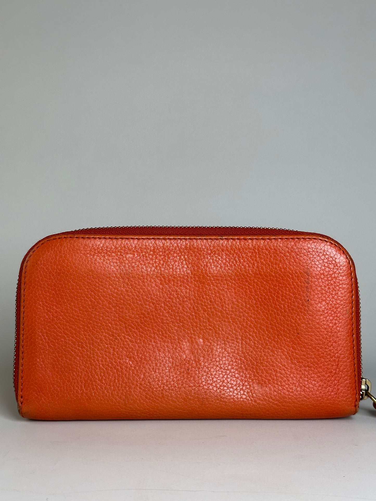 Vintage Chloe Pebbled Leather Zip Wallet Orange Gold
