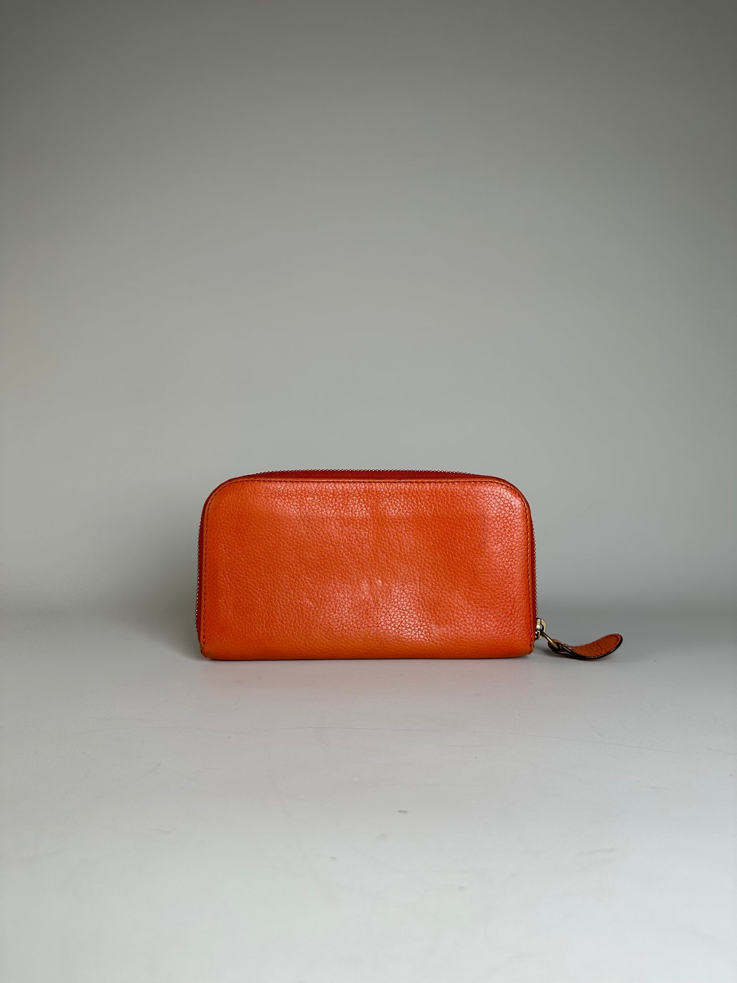 Vintage Chloe Pebbled Leather Zip Wallet Orange Gold
