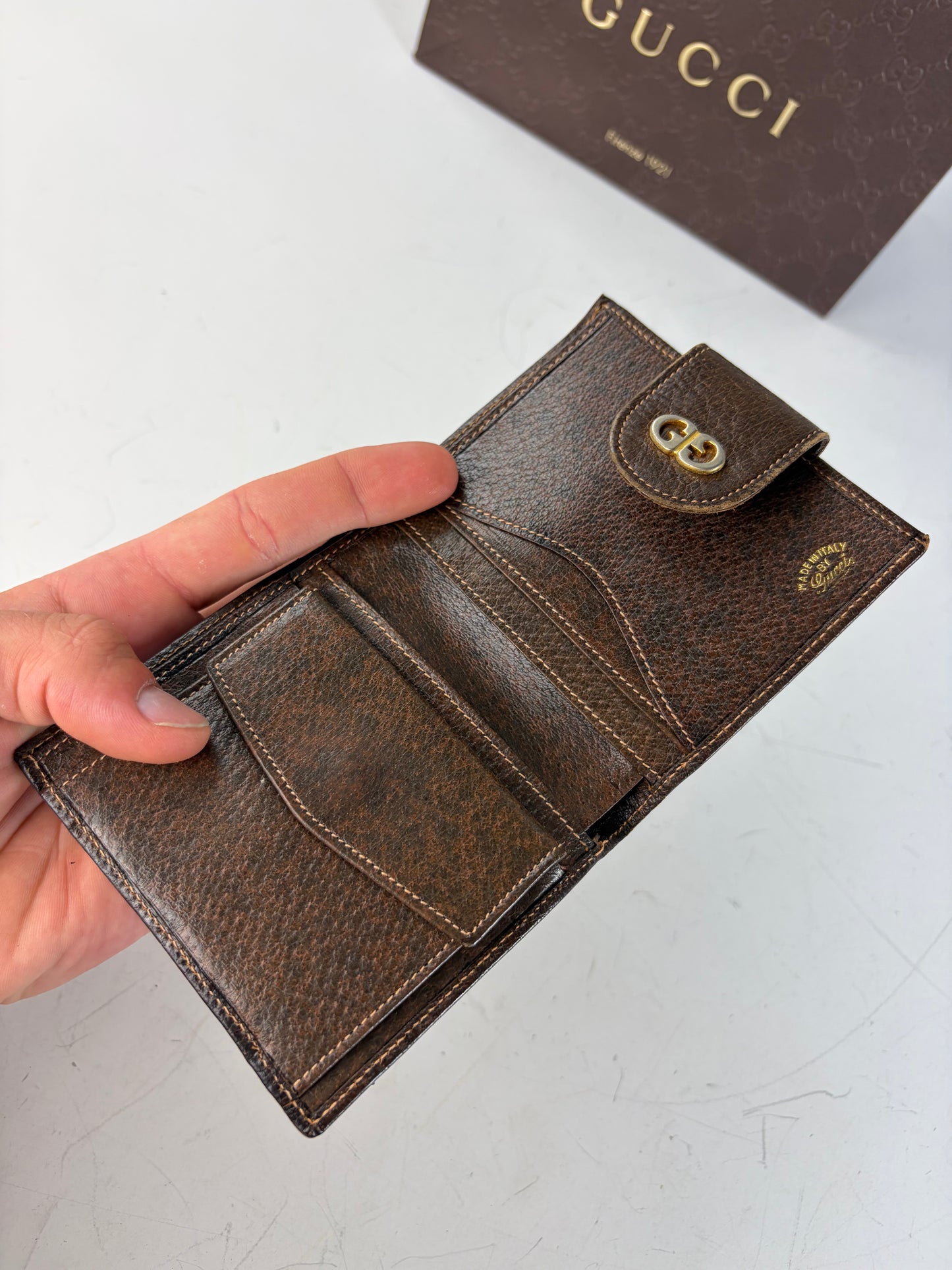 Vintage Gucci Web Stripe Leather Wallet Brown Green Red