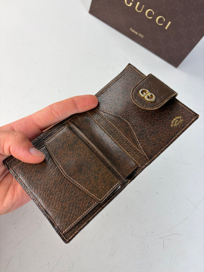 Vintage Gucci Web Stripe Leather Wallet Brown Green Red